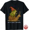 Off To Cause A Kerfuffle Wizard Frog Riding Snail Graphic Tshirt Vintage Cottagecore Cute Fantasy Unisex Cotton Loose Sport Tee