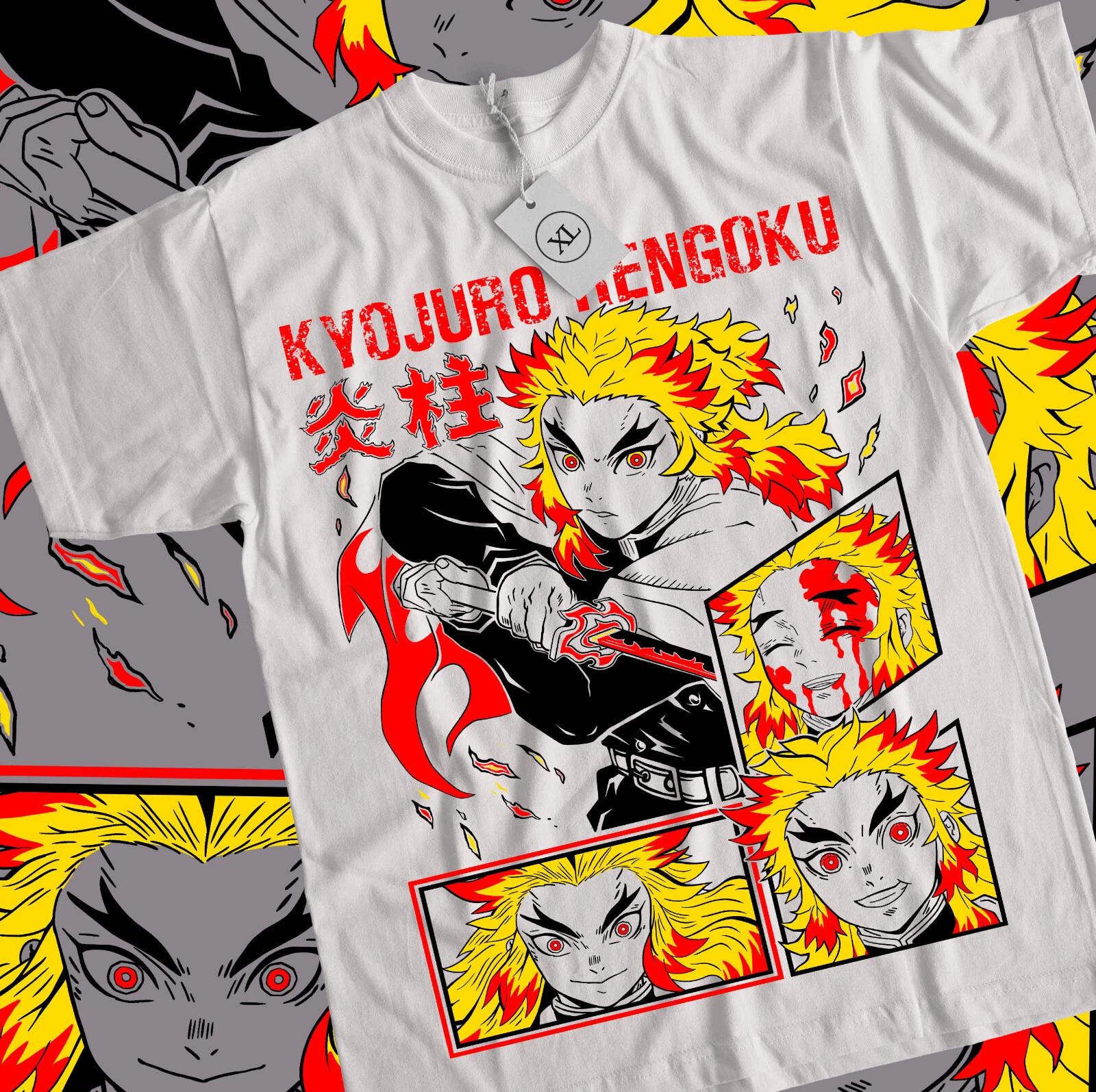 

Kyojuro Rengoku T-Shirt Slayer Demon Anime Short-Sleeve White T-Shirt All Size S