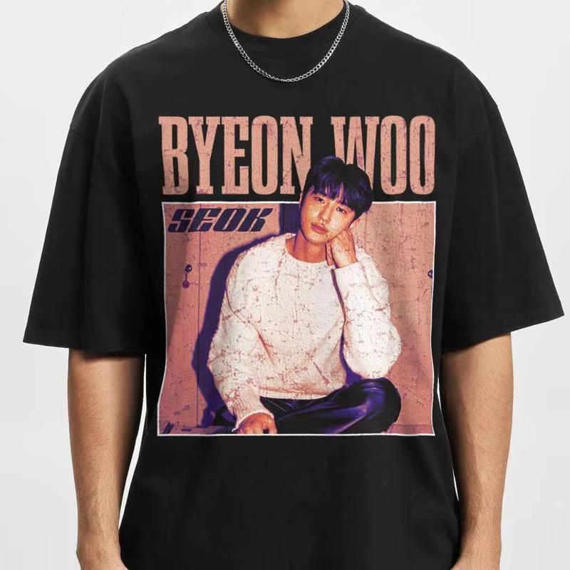 

2026 Limited Seok Byeon Woo Kdrama Korean Pop T Shirt Vintage Street Style Short Sleeve TShirt 4XL