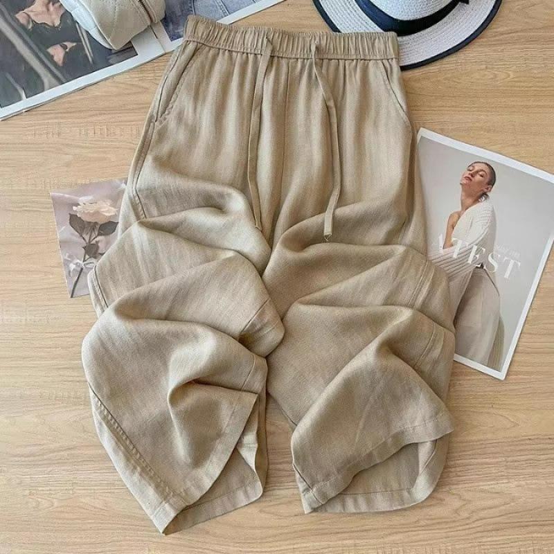 Plus Size Breathable Cotton Linen Wide-Leg Pants - Women's Casual Summer Style