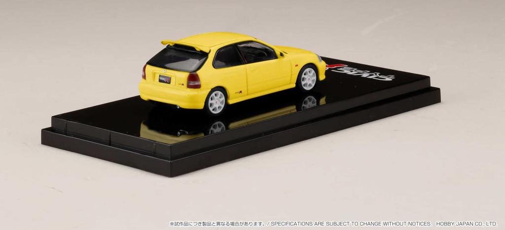 HJ64 Scale Honda Civic Type R Sunshine Yellow with Engine Display Model 1/64 (EK9) (Assembled)