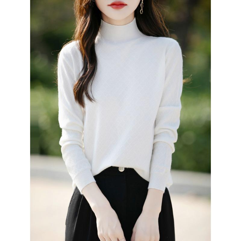 

Осень и зима новый полувысокий воротник ромб женский свитер с длинным рукавом вязаный свободный и тонкий пуловер свитер с базой XXL