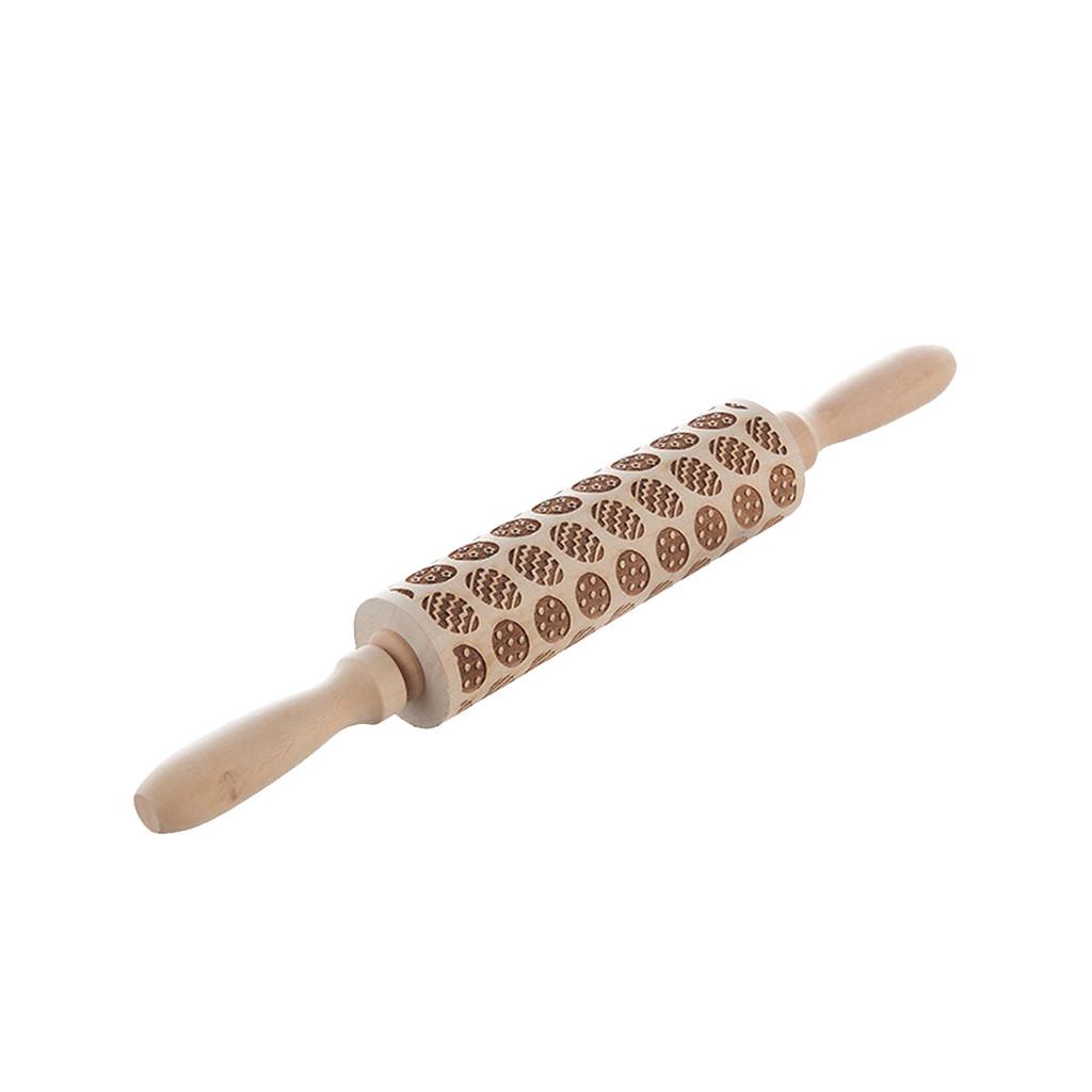 

Christmas Rolling Pin Engraved Carved Wood Embossed Rolling Pin Kitchen Tool