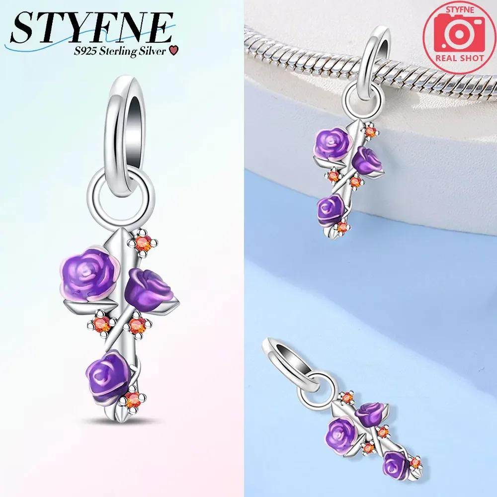 Copper Charms Bead Romantic Rose Night Rose Charm Pendant Fit Bracelet Necklace Diy Birthday For Woman Jewelry Gift