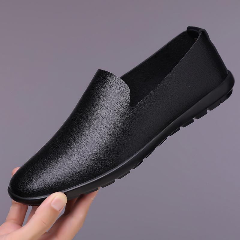 2025 Men s Soft Leather Loafers: Slip-On, Casual British Fashion, Soft Sole, Business Casual Shoes 38 чёрный