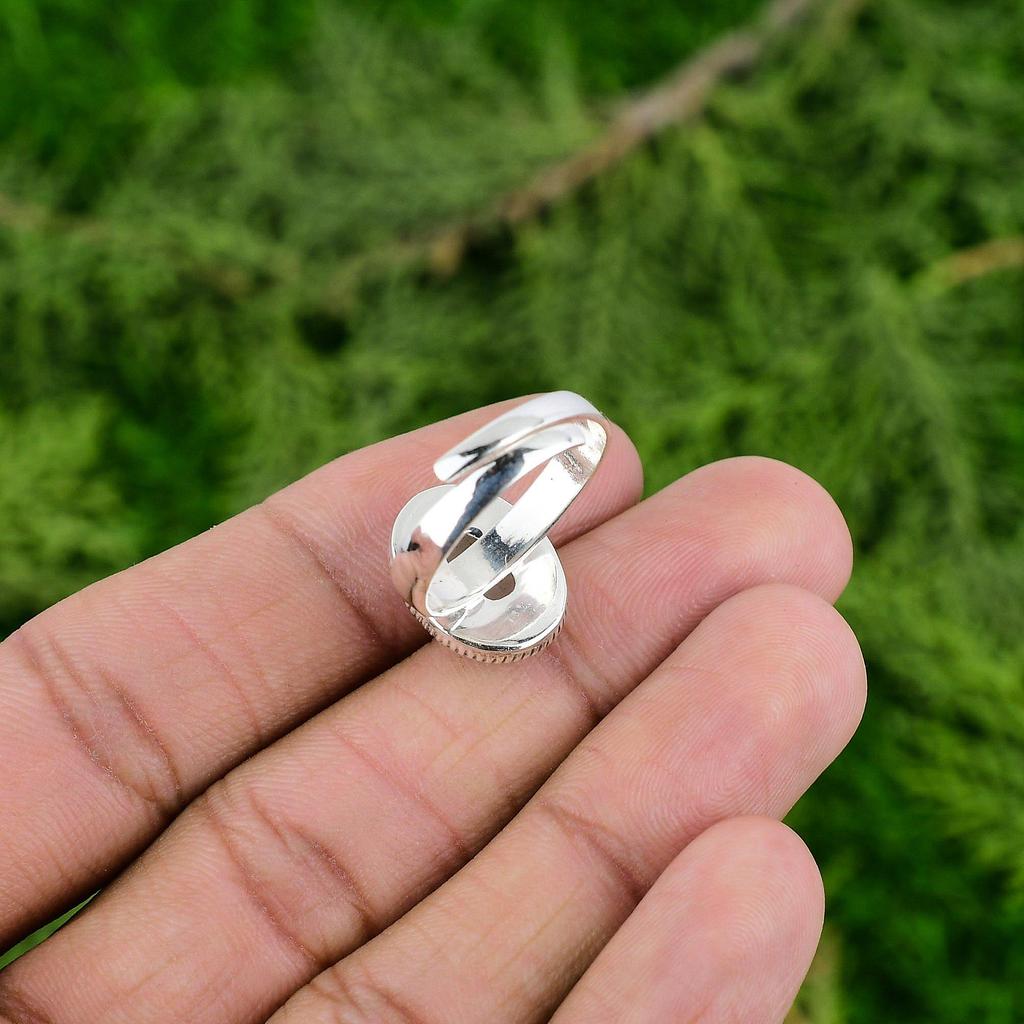 Mothers day Sale 925 Sterling Silver Rainbow Moonstone Gemstone Statement Ring