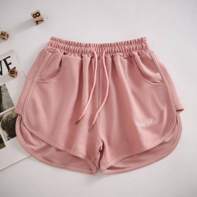 Waffle Sports Shorts for Women Wearing Summer Korean Style Elastic Waist Loose Slimming A-line Wide-leg Pants Home Pants