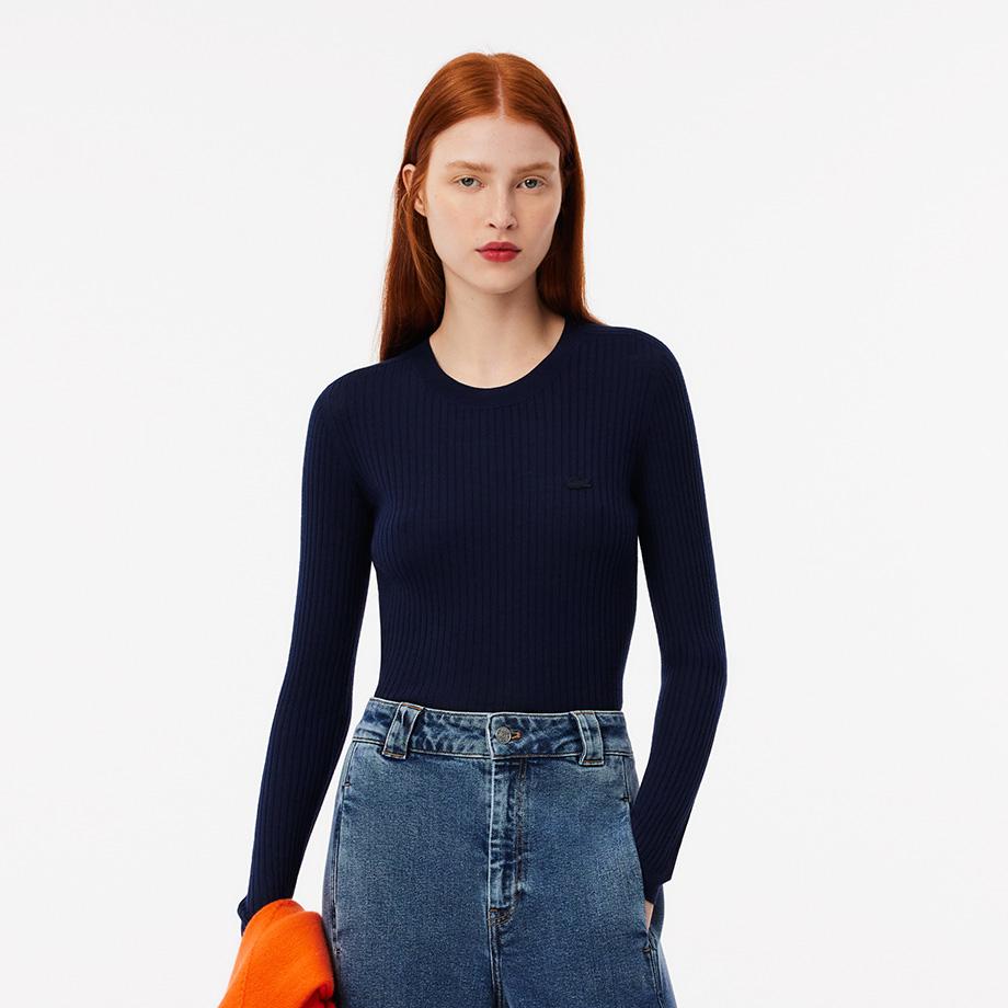 [Lacoste] Women s Slim Fit Rib-Knit Crew Neck Sweater AF2576-54N166 36