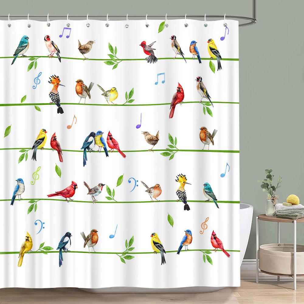 Vintage Blommig Färgstark Fågel Duschdraperi Akvarellmålning Konst Kreativt Hem Polyester Duschdraperier Badrumsdekor