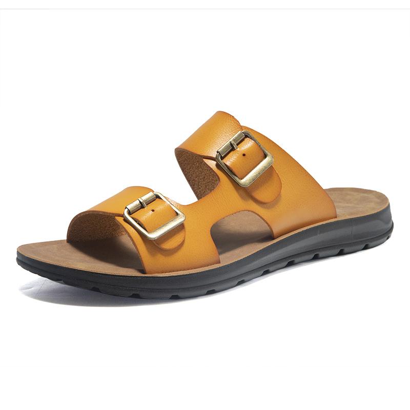 Fashion 2025 Men's Leather Sandals Summer Comfortable Quality Beach Slippers Casual Shoes Flat Bottomed Outdoor Beach Shoes