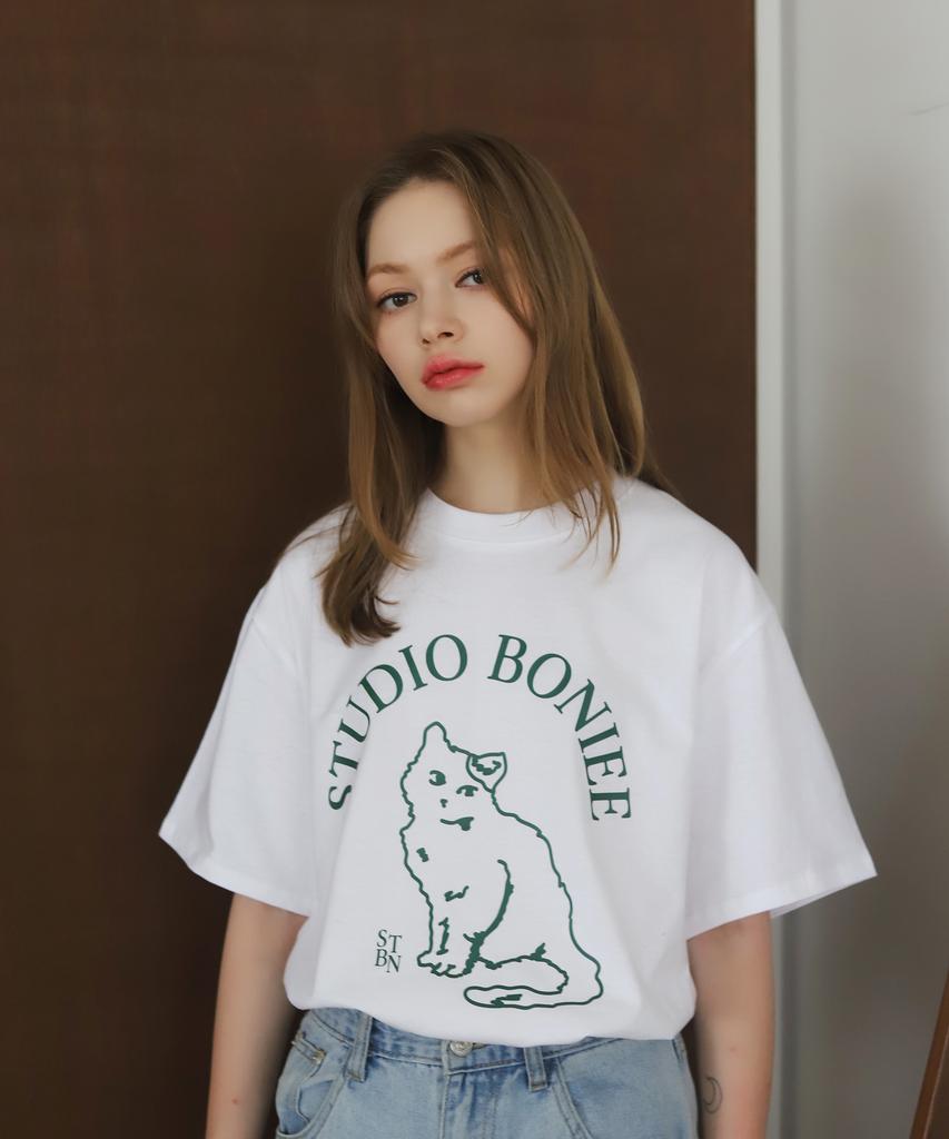 BONIEE Cat Symbol Graphic Loose T-Shirt White