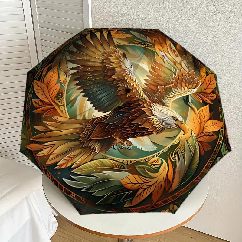 1pc Eagle Leaves Automatic Open/Close Umbrella with Windproof, 8-Rib Sturdy Canopy, Durable Ribs, Fashionable Design1236A