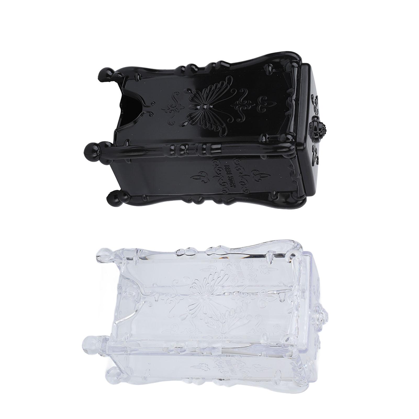 

2PCS Cotton Pad Storage Box 3D Butterfly Rose Pattern ABS Transparent Black Make Up Pad Holder with Lid