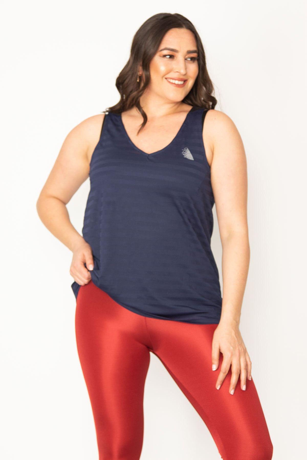 

Женская блузка большого размера Плюс размер Темно-синяя спортивная блузка из тюля сзади XL/2XL