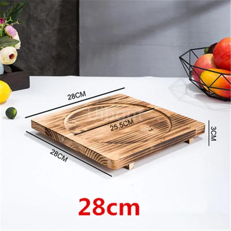 Heat Insulation Wooden Mat Iron Plate Bottom Board Bowl BBQ Square Wood Pad Stone Casserole Pot Pad Placemat for Dining Table