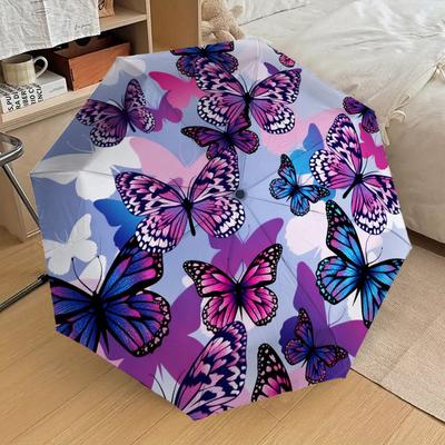 1 pièce Parapluie Pliant Automatique Motif Papillon, Cadre en Fer Robuste à 8 Baleines, Convient pour les Voyages, l'Usage Quotidien, Anniversaire, Cadeau Décoratif 82