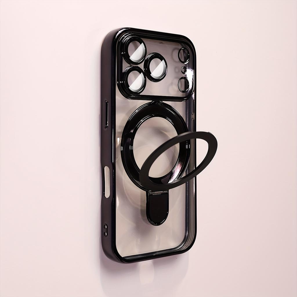 Transparent Plating Wireless Charging Magnetic Case for IPhone 17 16 15 14 13 Pro Max with Lens Protection Bracket Back Cover