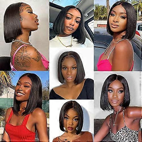 Human Hair Bob Wig 4x4 Glueless Lace Closure with Bangs Pre Plucked 150% Density 14 Inch