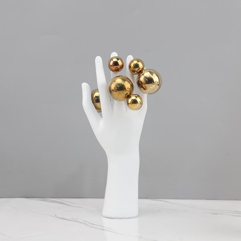 Silver Ball White Palm Resin Sculpture, Home Decoration, Metal Bubble Ball, Office, Flower Arrangement, Modern Abstract Art