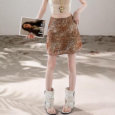 La Chapelle Gold Thread Chiffon Leopard Print A-Line Skirt