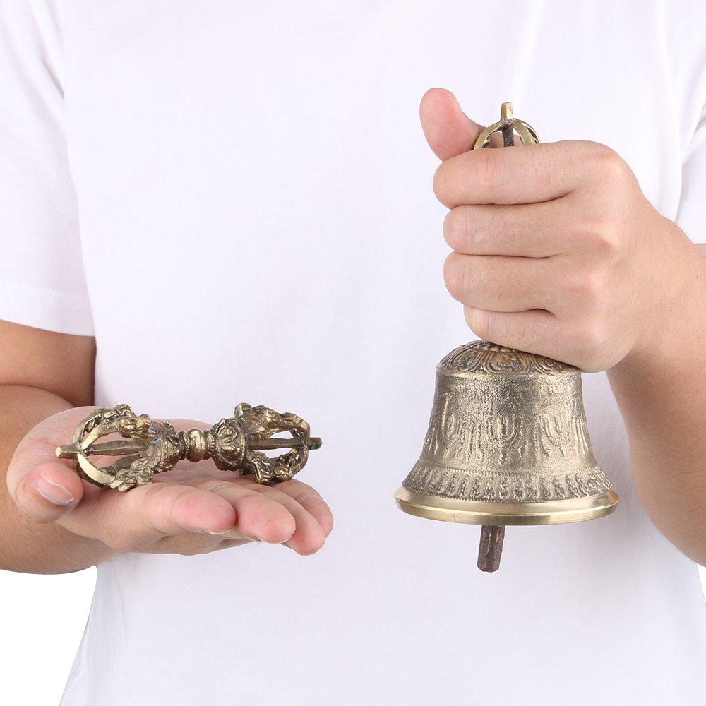Yibuy Medium Size 78mm Diameter Golden Brass Tibetan Hand Bell for Meditation & Prayer, Bellsvara