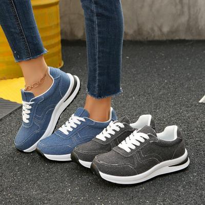 Women's Plus Size Denim Lace-Up Sneakers - Summer 2025 Round Toe Flat Casual Shoes