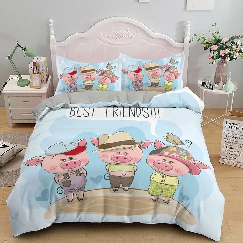 Cartoon Lovely Pig Bedding Set Boys Girls Twin Queen Size Duvet Cover Pillowcase Bed Boys Adult Home Textileextile
