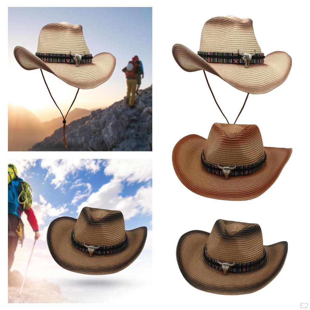 Fashionable Western Cowboy Hat Wide Brim Costume Paper Sun Protection Cowgirl for Men's