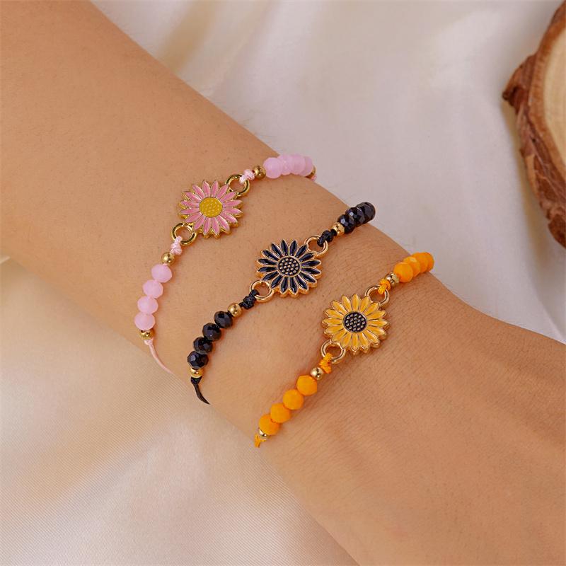 Vintage Sunflower Couple Bracelet For Women And Men Hand Woven Chain Daisies Charm Lucky Friendship Fashion Jewelry