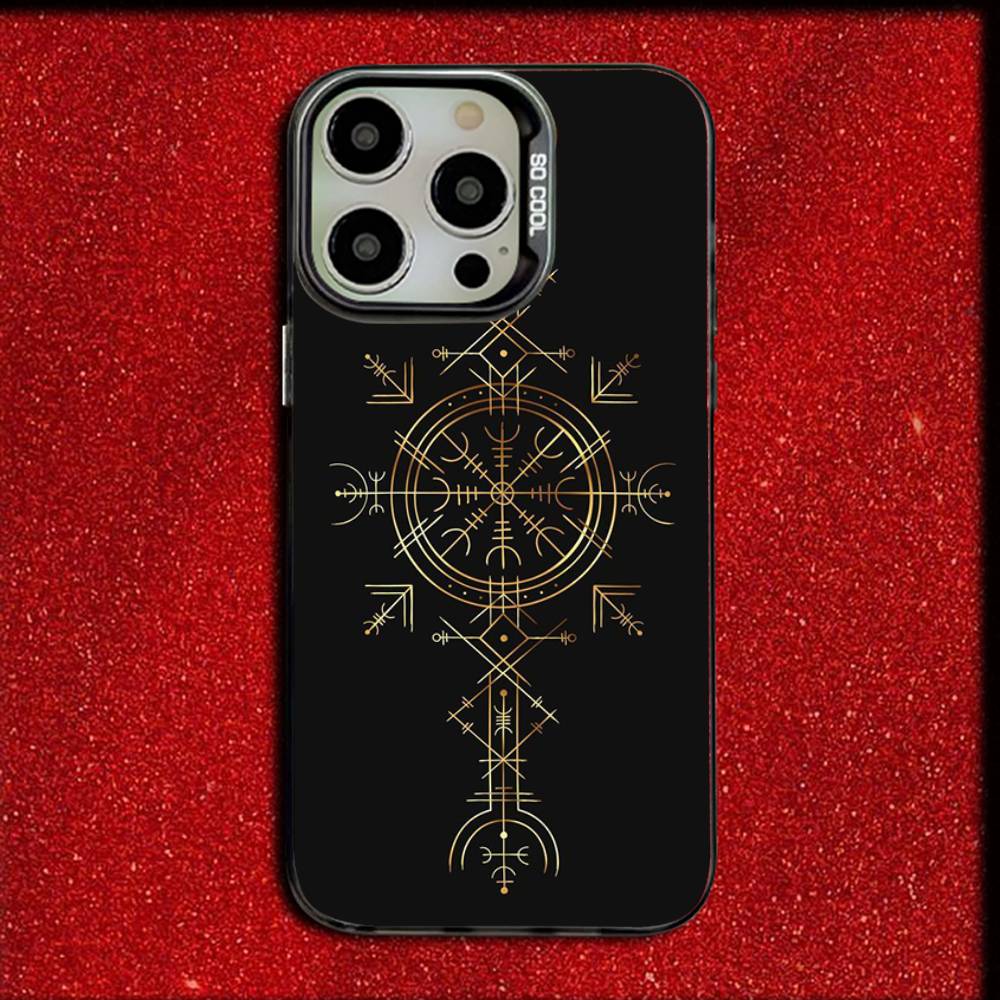 V-Viking V-Vegvisir Navigation Compass Phone Case For iPhone 16,15,14,13,12,11,Mini,Pro,E,SE4,MAX Candy Matte Black Cover
