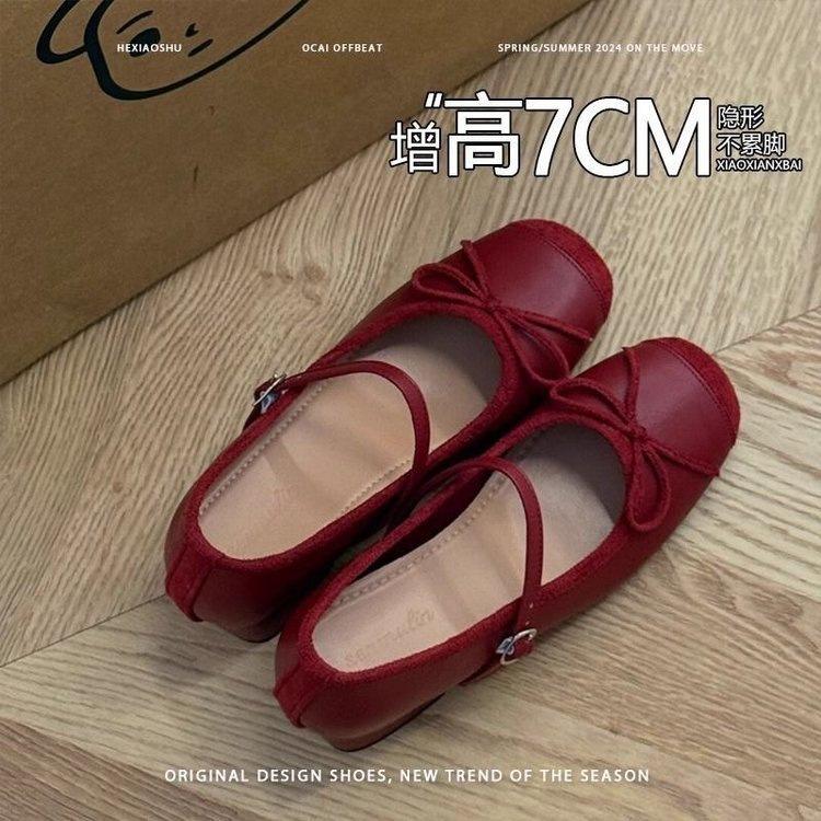 French Small Man Inner Height Increase Bow Gentle Single Shoes Women's 2025 New Foreign Style Mary Jane Shoes Ballet Shoes