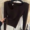 260g Cotton Hollow Out Long Sleeve Women's Slim Fit T-shirt for Spring/Autumn.