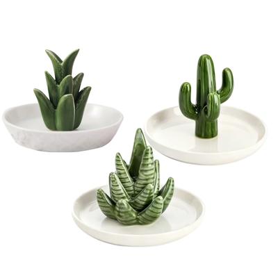 Aloe and Cactus Rings Holder Ceramic Jewelry Organizers Storage Dish Cute Vanities Trinkets Tray for Earrings Necklaces