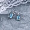 Zuckerwürfel Viereck Ohrringe Exquisite Persönlichkeit Schwerindustrie Designgefühl Süßes Blau Transparentes Quadrat Diamant Zirkon Stern Ohrstecker