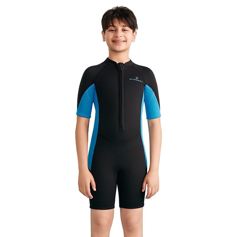 

2.5MM Children s Diving Suit Teenagers One-piece Short-sleeved Warm Snorkeling Surfing Boys Swimsuit 14 синий