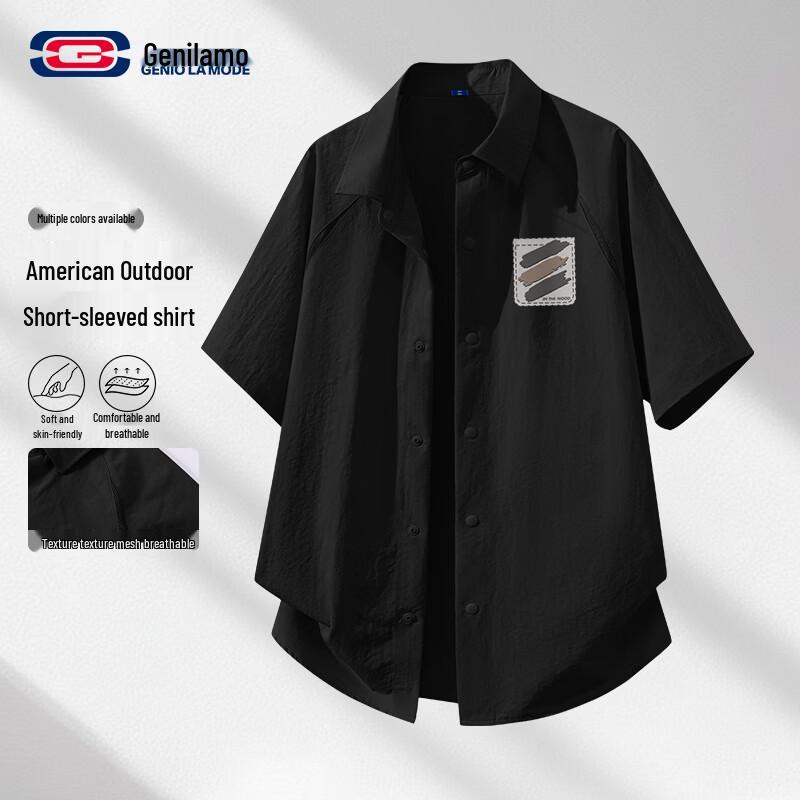 

GENIOLAMODE Men s Mesh Breathable Short-Sleeve Collared Shirt 2XL