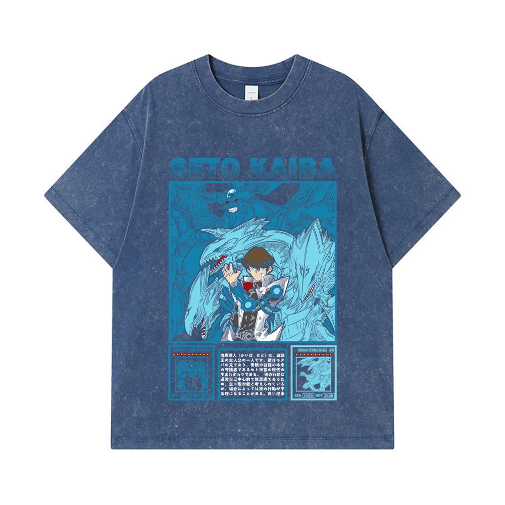 275 GSM Washed T-shirts 100% Cotton Yu-Gi-Oh V6 Seto Kaiba Print Unisex Heavy Cotton T Shirt