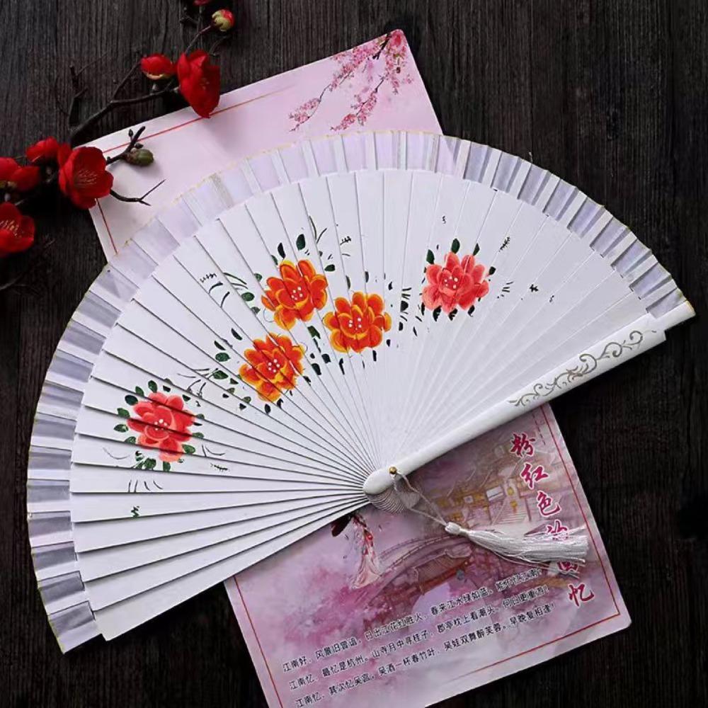 Wooden Dance Fan Double Sided Hand Painted Fan Elegant Folding Fan Performances
