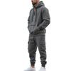 Mens Warm Thick Multiple Pockets Hooded Sweatshirt And Cuffed Sweatpants Two Piece Sports Set