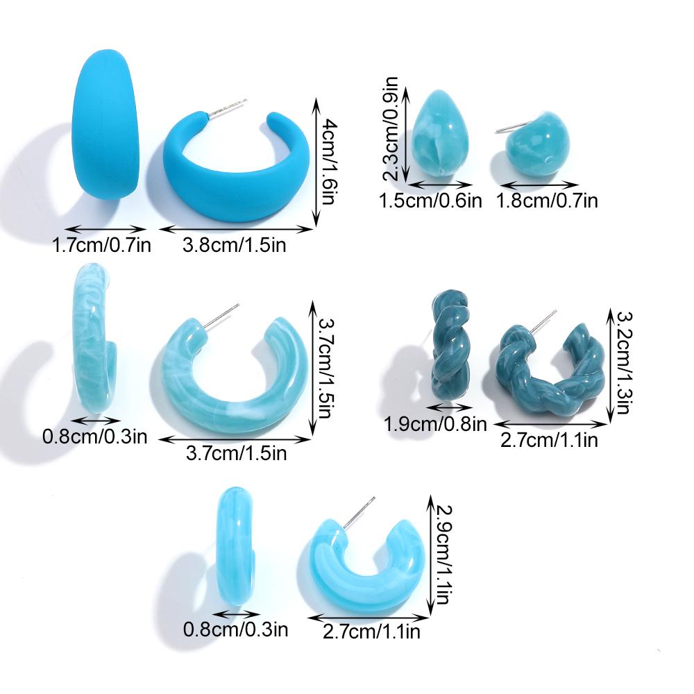 Korean Fashion 5Pair Geometric Acrylic Earrings for Women Retro Colorful Resin Circle Wate Drop Hoops Jewelry Set Birthday Gifts