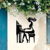 Elegant Piano Player Metal Mural Black Outline Statue Retro Iron Music Room Decor Gift