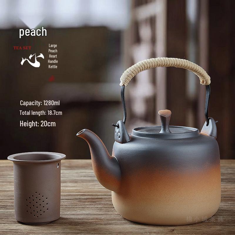 Clay Teapot with Lid and Handle for Electric or Charcoal Stove
