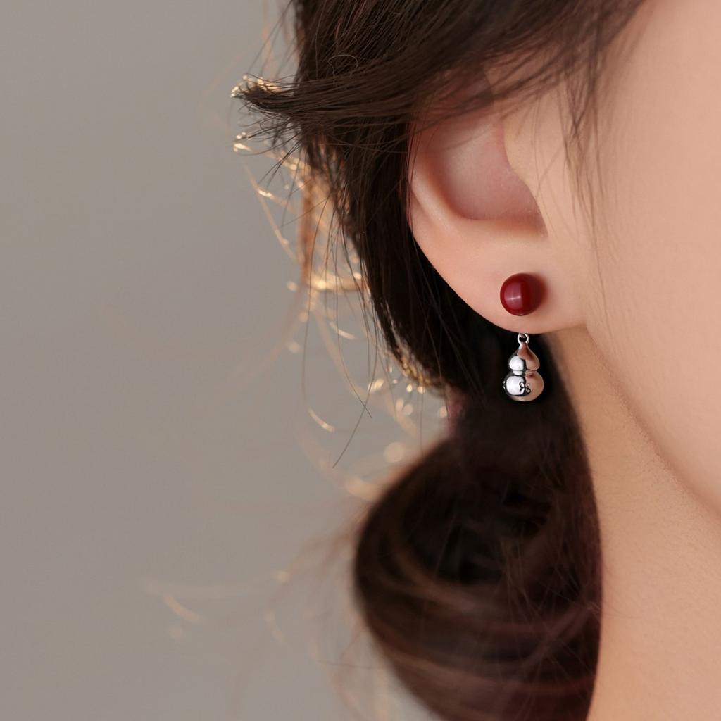 925 silver red gourd stud earrings 2026 Year of the Horse niche earrings New Year natal year earrings