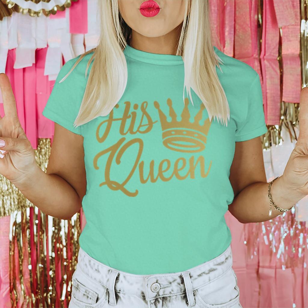 Couple Matching Tshirt His Queen Her King Golden Crown Print Streetwear Women Men Vintage Valentines Day Gifts Lovers Tshirts
