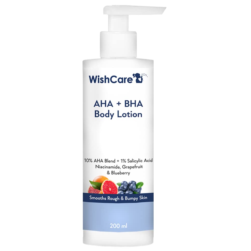 WishCare 10% AHA + 1% BHA Body Lotion 200ml for Men & Women Smooths Rough Dry Skin