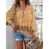 Fall Bohemia New Arrival French Romantic Print Fashion V-neck Lace-up Loose Bubble Long Sleeve Shirt Top