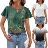 Tops de verão femininos casuais com babados, manga curta, gola redonda, camisetas soltas e plissadas