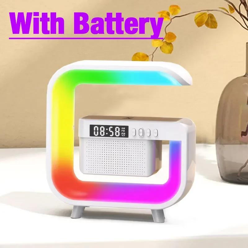 RGB Light All in One Wireless Charger Station Bluetooth Speaker TF FM With Alarm Clock For iPhone Samsung Xiaomi Fast Charging