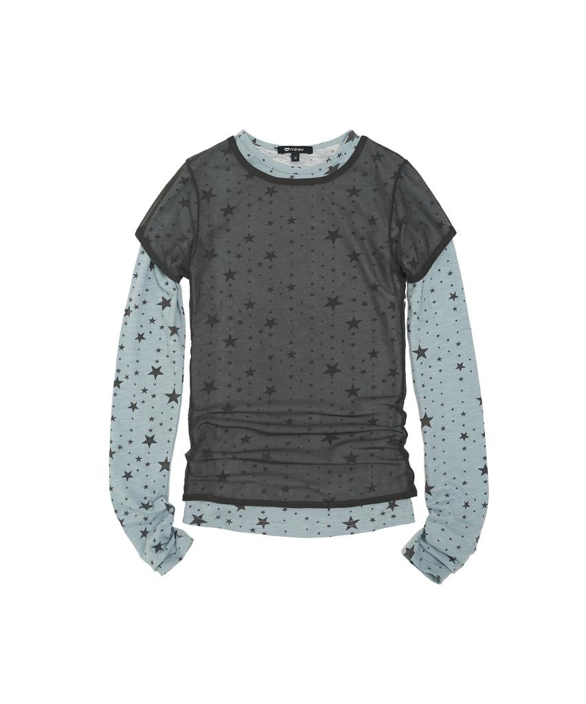 Mihebeu Star Layered Long Sleeve Set Sky Blue Gray