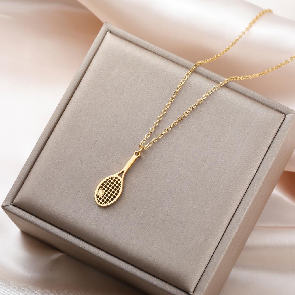 Sport Tennis Racket Pendant Women's Necklaces 2026 Stainless Steel Trendy Jewelry Gold Color Tennis Ball Necklaces Birthday Gift